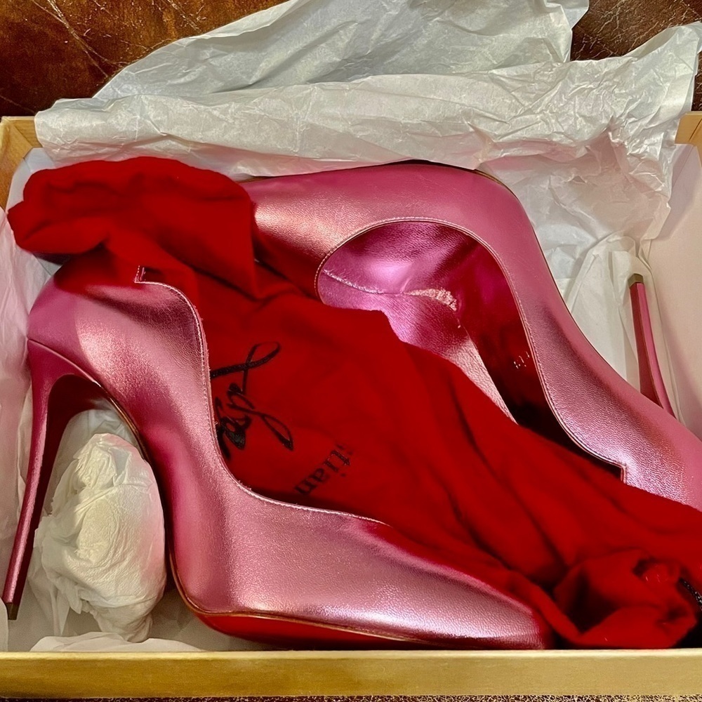 Christian Louboutin HotChick EU37.5 rose gold kid iridescent leather. 100mm - Picture 2 of 10